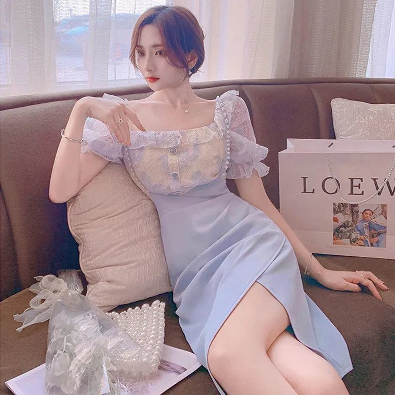 女性用半袖レースドレスセット,スリットドレス,y2k服,高級 - Summer Clothing Y2K のレビューと価格