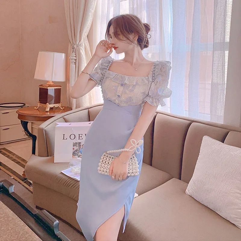 女性用半袖レースドレスセット,スリットドレス,y2k服,高級 - Summer Clothing Y2K のレビューと価格