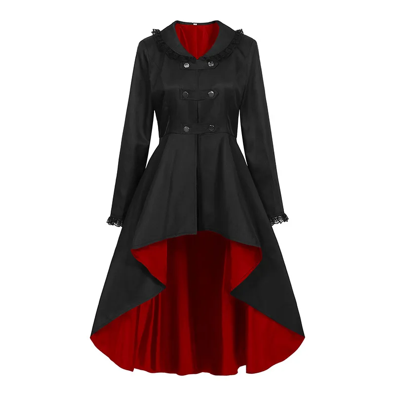 女性ルネッサンストレンチ燕尾服包帯ドレスレトロ春秋不規則な裾 - Summer Renaissance Clothing のレビューと価格