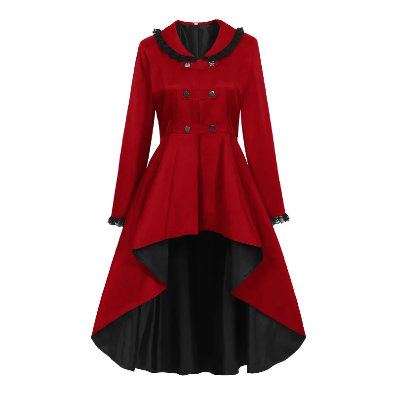 女性ルネッサンストレンチ燕尾服包帯ドレスレトロ春秋不規則な裾 - Summer Renaissance Clothing のレビューと価格