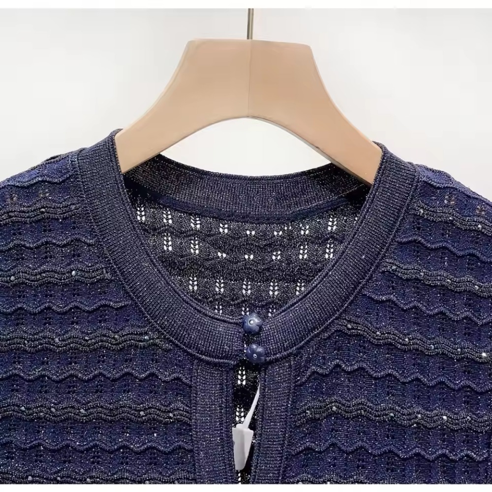 夏の豪華なネイビーブルーのツイードニットマキシワンピース レ - Summer Clothing Europe のレビューと価格