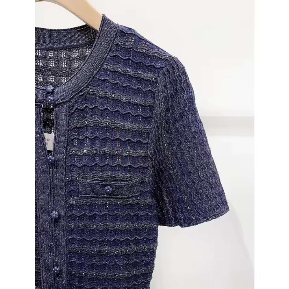 夏の豪華なネイビーブルーのツイードニットマキシワンピース レ - Summer Clothing Europe のレビューと価格