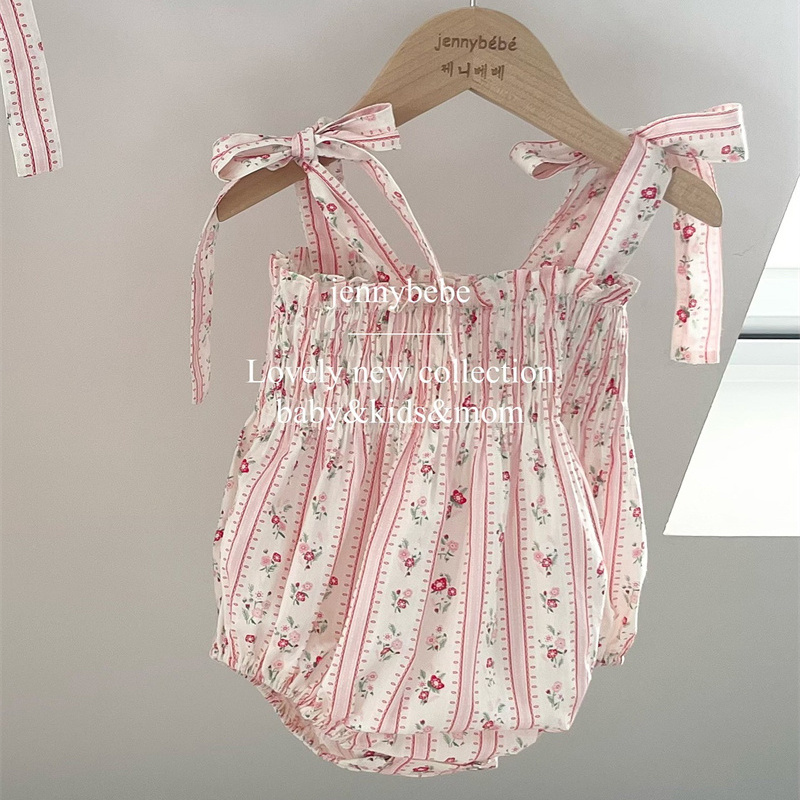 小さな女の子のための夏のロンパース、花柄の縞模様の夏のジャン - Summer Clothing Europe のレビューと価格