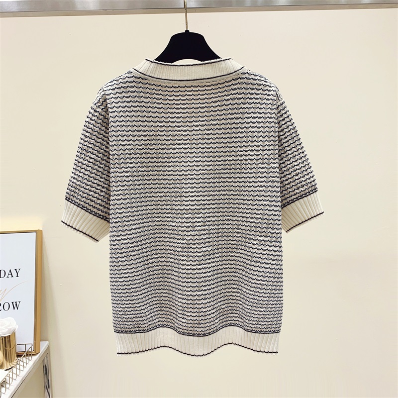 女性用ストライプセーター,女性用半袖ニットセーター,ゆったり - Summer Clothing Yarn のレビューと価格