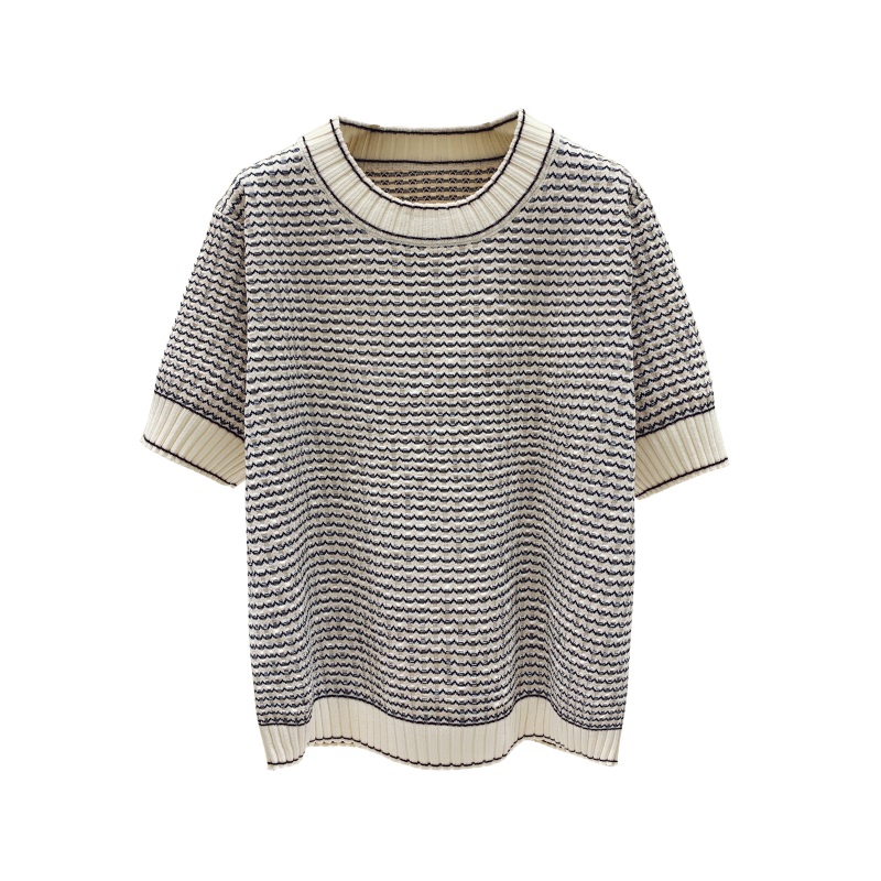 女性用ストライプセーター,女性用半袖ニットセーター,ゆったり - Summer Clothing Yarn のレビューと価格