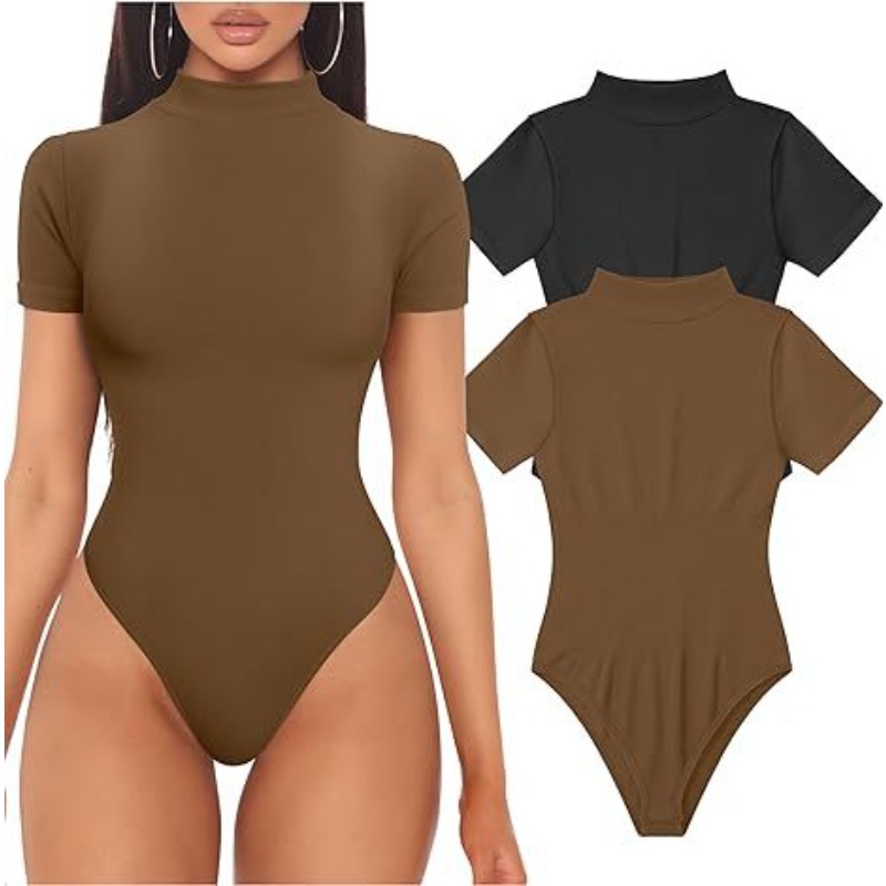 半袖タートルネックボディスーツ女性のセクシーなトップス夏のワ - Summer Clothing Model のレビューと価格