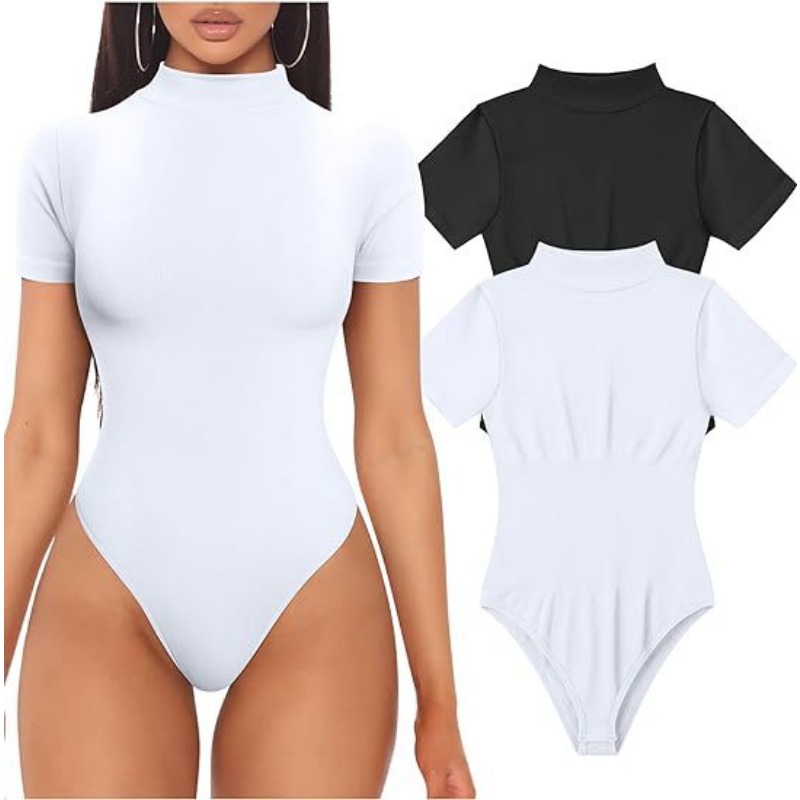 半袖タートルネックボディスーツ女性のセクシーなトップス夏のワ - Summer Clothing Model のレビューと価格