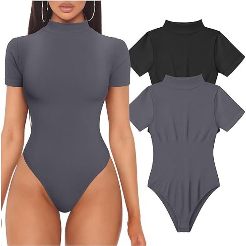 半袖タートルネックボディスーツ女性のセクシーなトップス夏のワ - Summer Clothing Model のレビューと価格