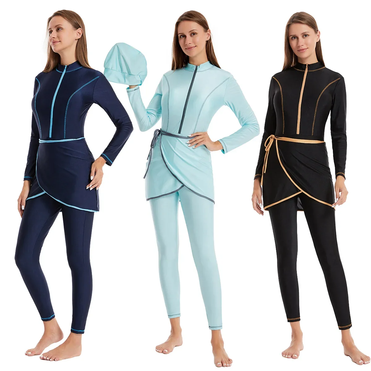 3点セット 無地 ムスリム水着 レディース ムスリム水着 ブ - Summer Clothing Hijab のレビューと価格