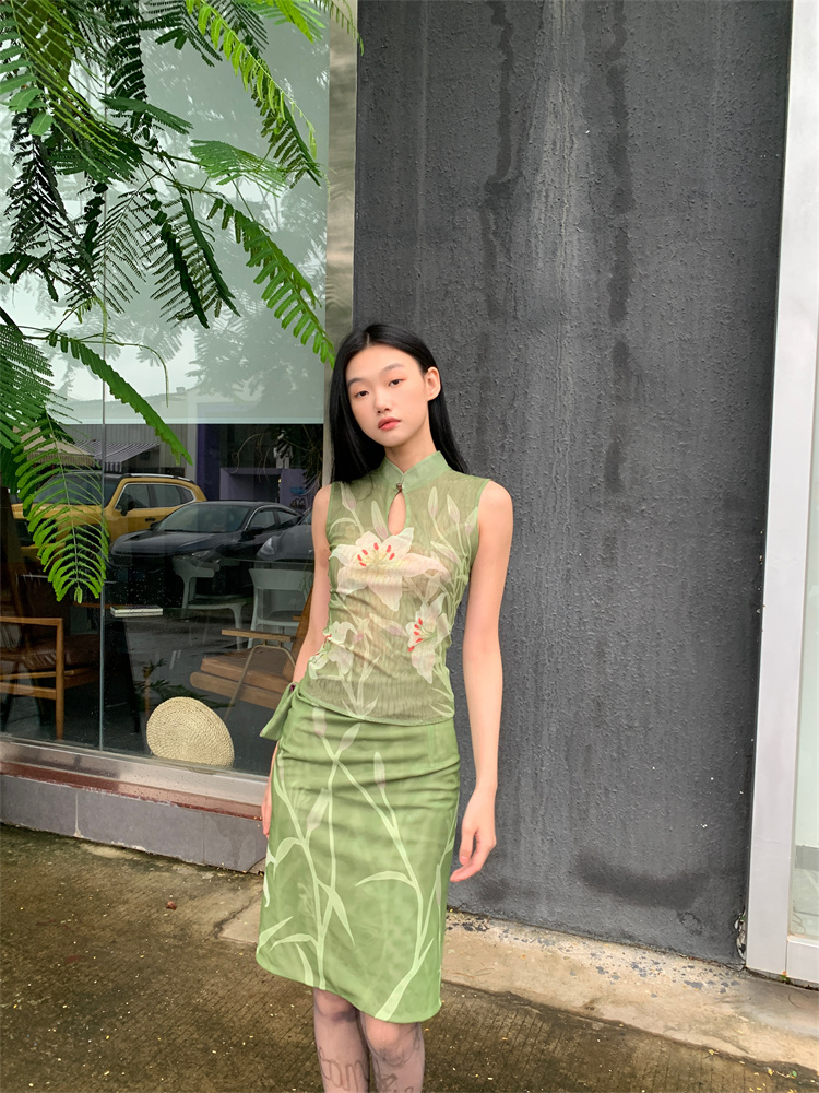Cheerart-女性用のヴィンテージグリーンフローラルトッ - Summer Clothing Model のレビューと価格