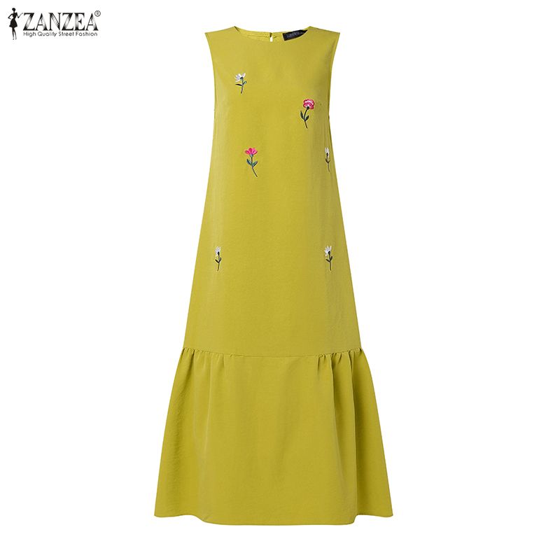 女性カジュアル O ネックノースリーブドレス ZANZEA  - Sundress Midi Floral のレビューと価格