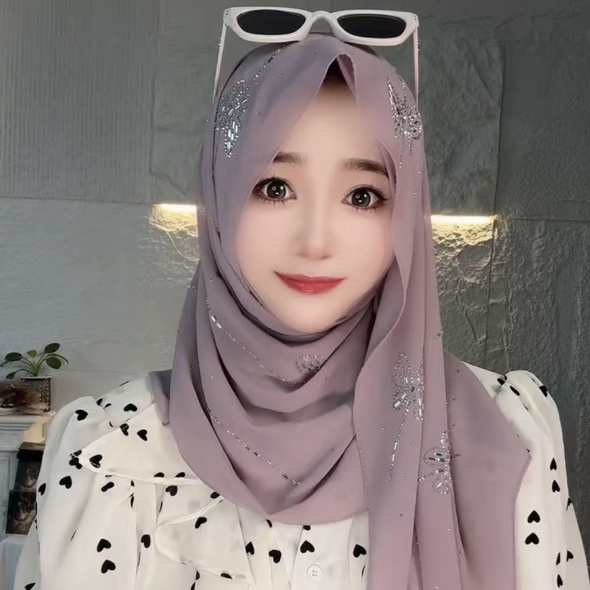 蝶のようなデザインのファッショナブルな既製ヒジャブ、ムスリム - Summer Clothing Hijab のレビューと価格