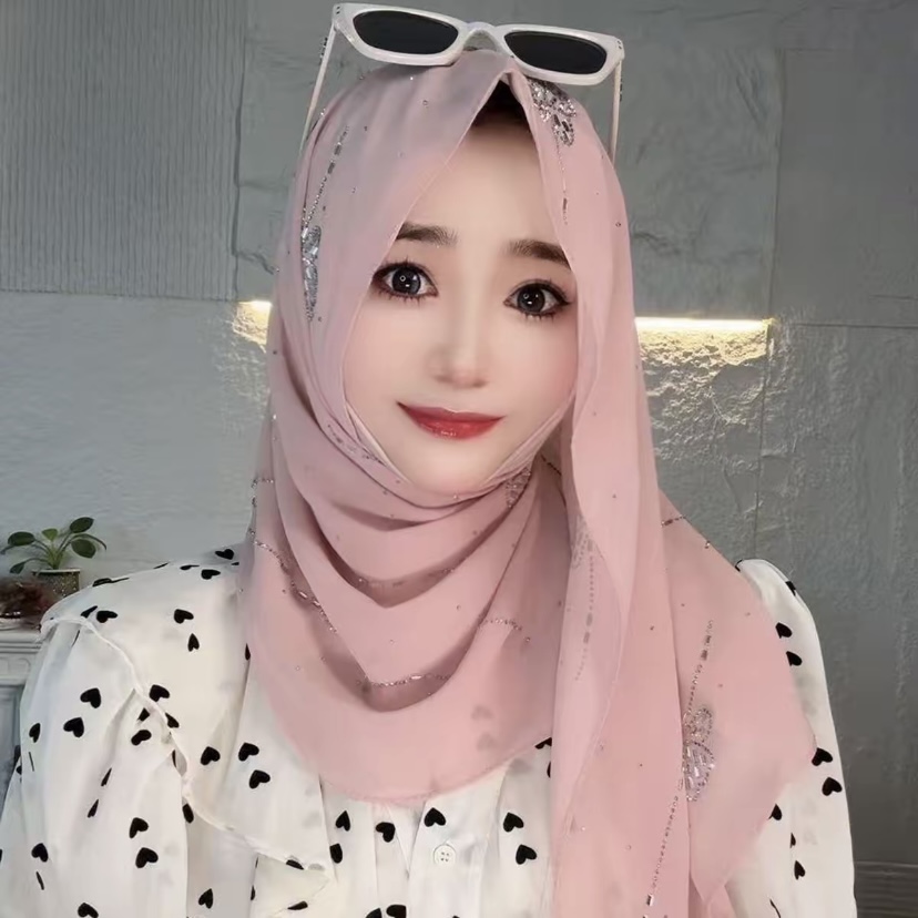 蝶のようなデザインのファッショナブルな既製ヒジャブ、ムスリム - Summer Clothing Hijab のレビューと価格