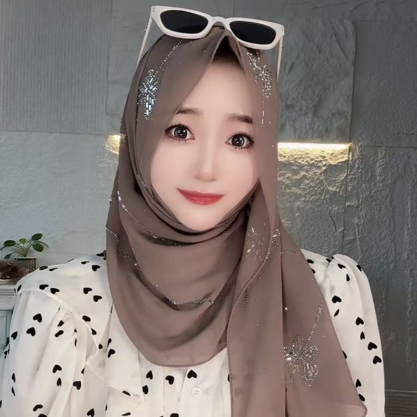 蝶のようなデザインのファッショナブルな既製ヒジャブ、ムスリム - Summer Clothing Hijab のレビューと価格